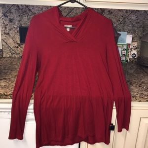 Dark red tunic top with cowl neckline